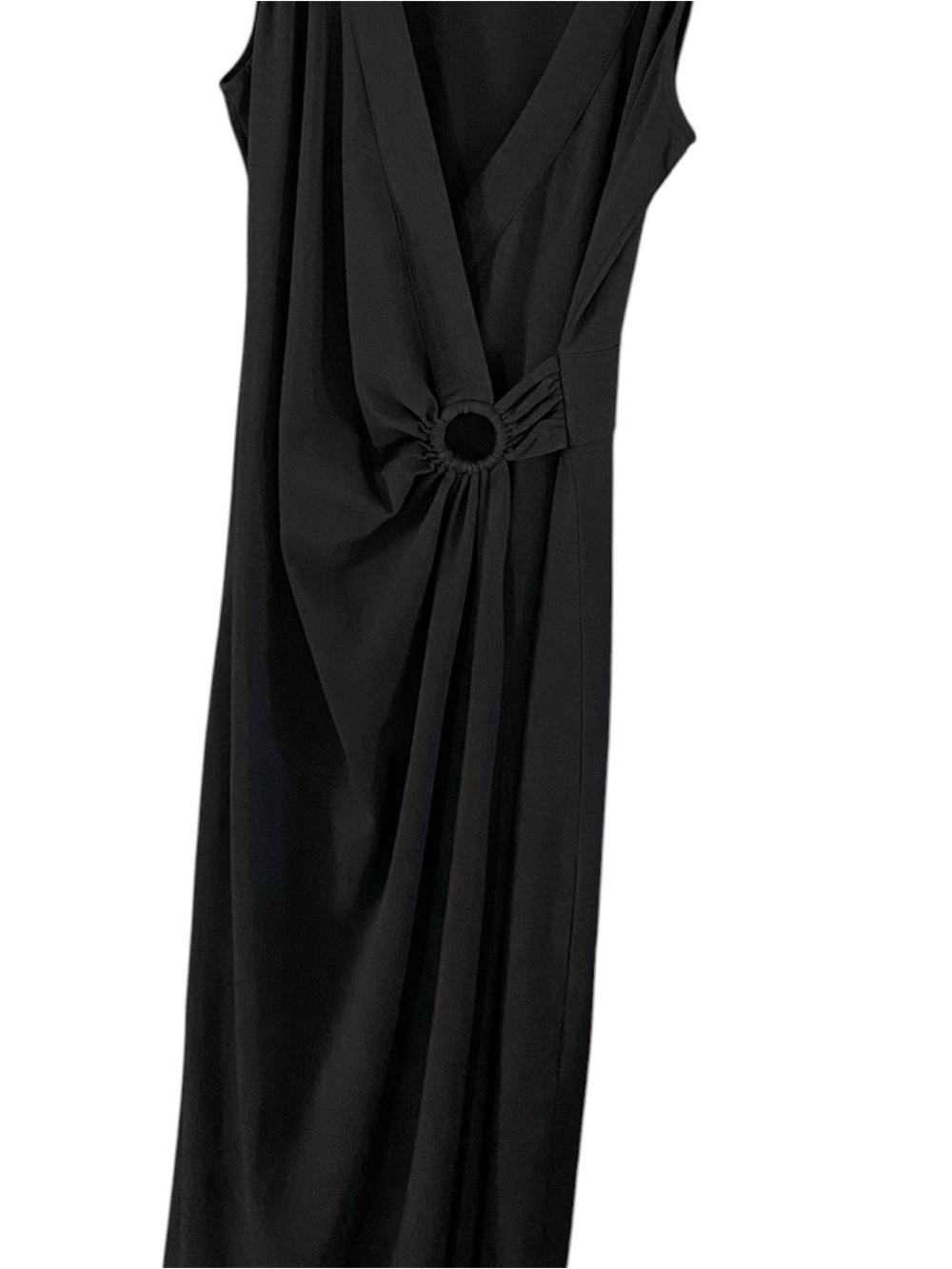 Lands’ End Black Faux Wrap Maxi Dress XS V Neck Tulip Hem Ruched Sleeveless - Picture 4 of 7